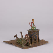 Bergman Bronze - Antique Bronze - Boy on Rug Inkwell - bergman cold painted bronze - Hickmet Fine Arts
