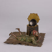 Bergman Bronze - Antique Bronze - Boy on Rug Inkwell - bergman cold painted bronze - Hickmet Fine Arts