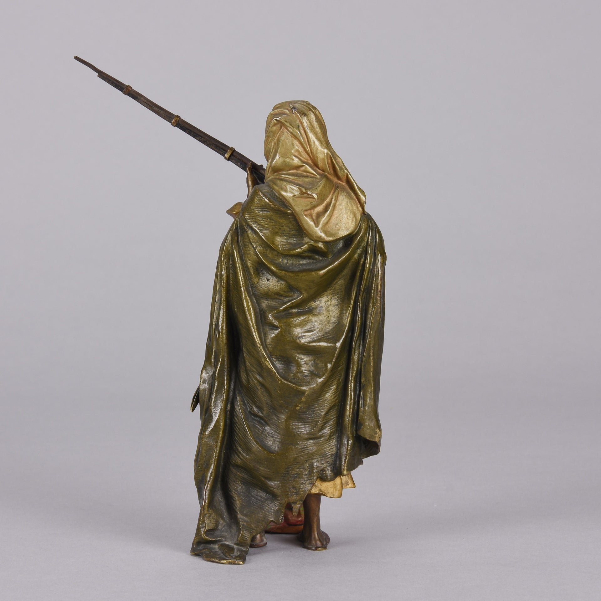 Bergman Bronze - Antique Bronze - bergman cold painted bronze - Arab Warrior with Rifle - Hickmet Fine Arts  