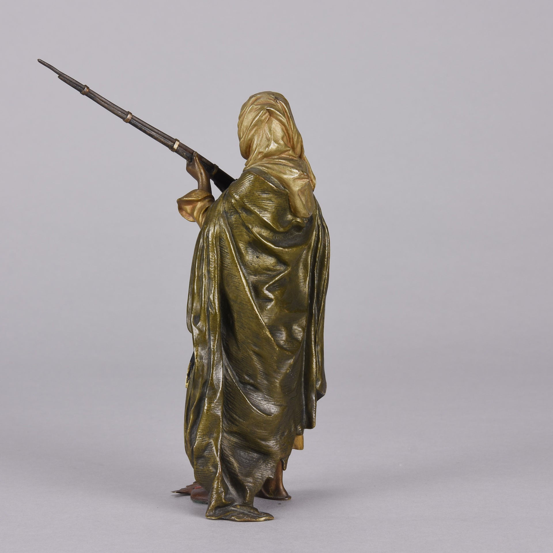 Bergman Bronze - Antique Bronze - bergman cold painted bronze - Arab Warrior with Rifle - Hickmet Fine Arts  