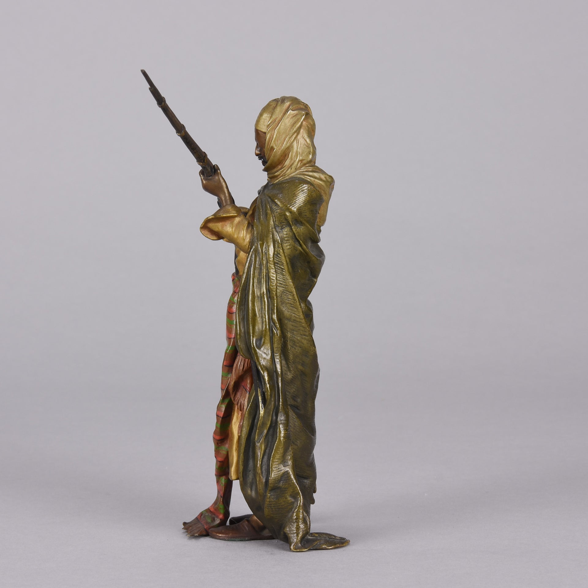 Bergman Bronze - Antique Bronze - bergman cold painted bronze - Arab Warrior with Rifle - Hickmet Fine Arts  