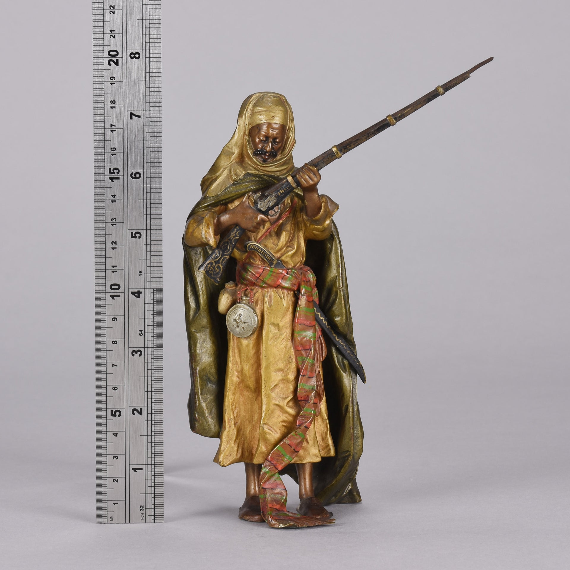 Bergman Bronze - Antique Bronze - bergman cold painted bronze - Arab Warrior with Rifle - Hickmet Fine Arts  