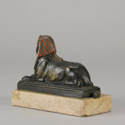 Erotic Sphinx by Franz Bergman a charming and erotic late 19th Century Austrian cold painted bronze figure of a recumbent sphinx, hinged and opening to reveal a naked beauty seated on a rug with gilt and enamel colour