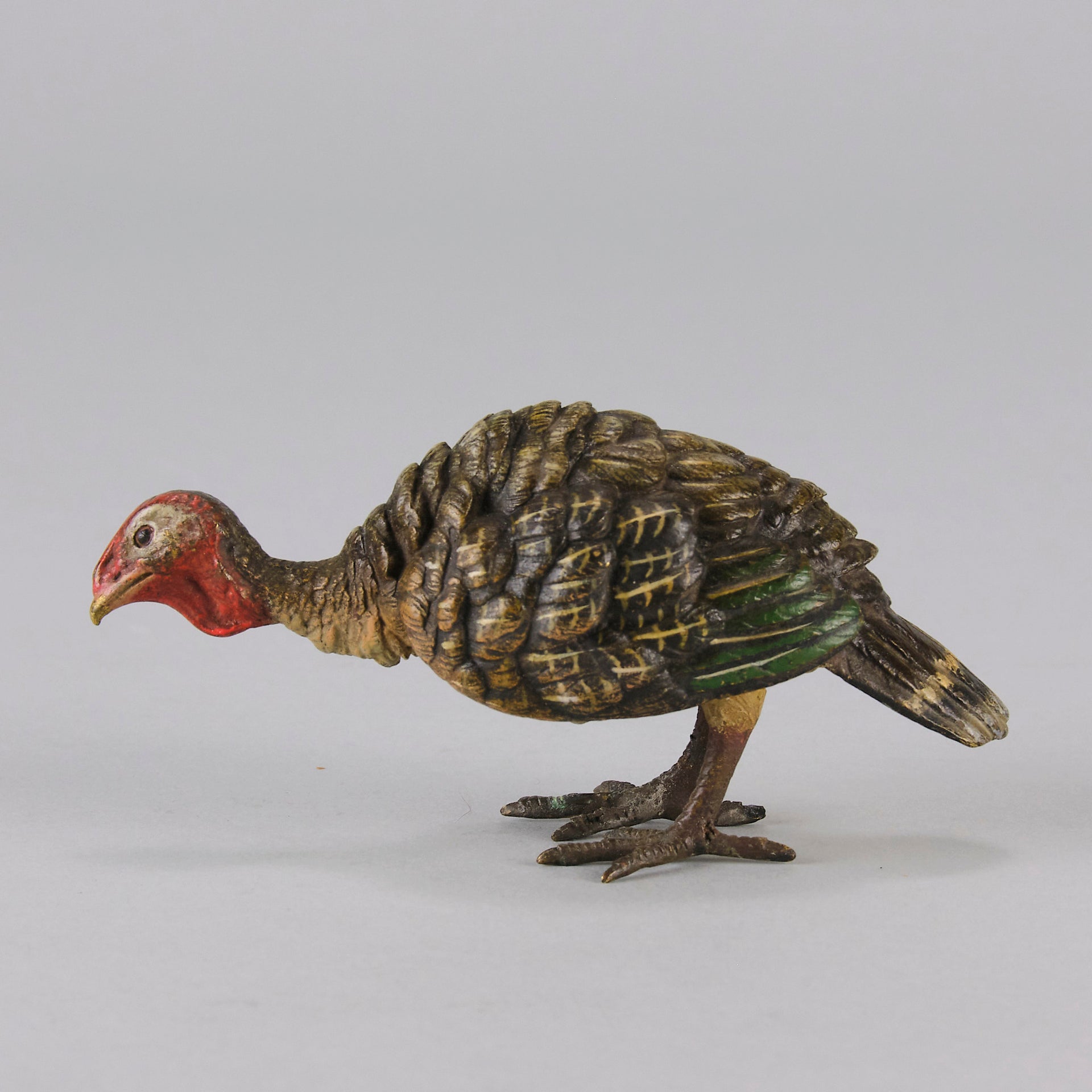 Bergman Bronze - Antique Bronze - Bergman cold painted bronze - Feeding Turkey - Franz Bergman - Hickmet Fine Arts