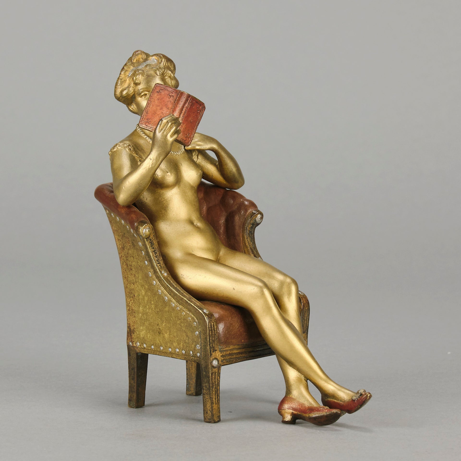 Bergman Lady Reading - Austrian Cold Painted Bronze - Hickmet Fine Arts