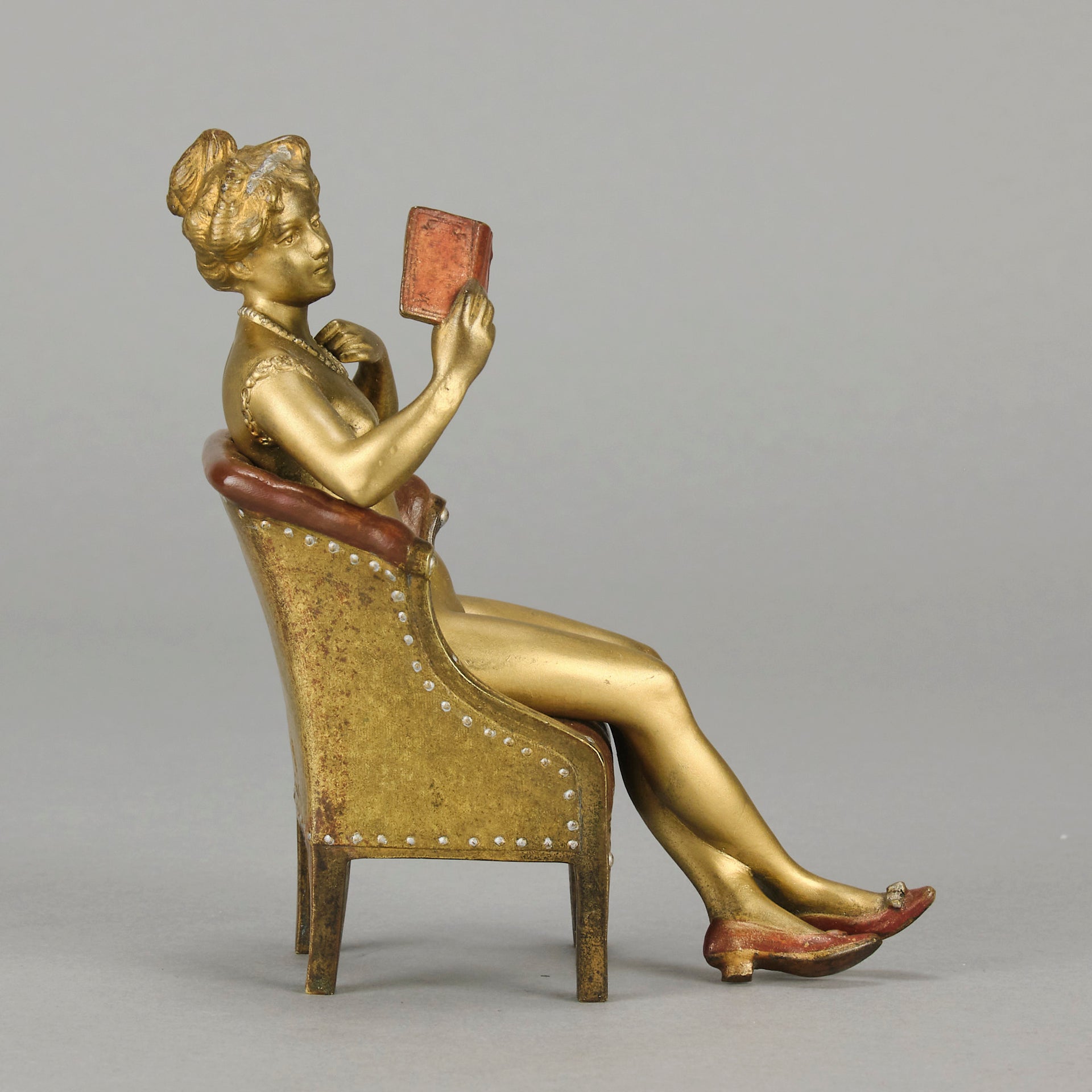 Bergman Lady Reading - Austrian Cold Painted Bronze - Hickmet Fine Arts
