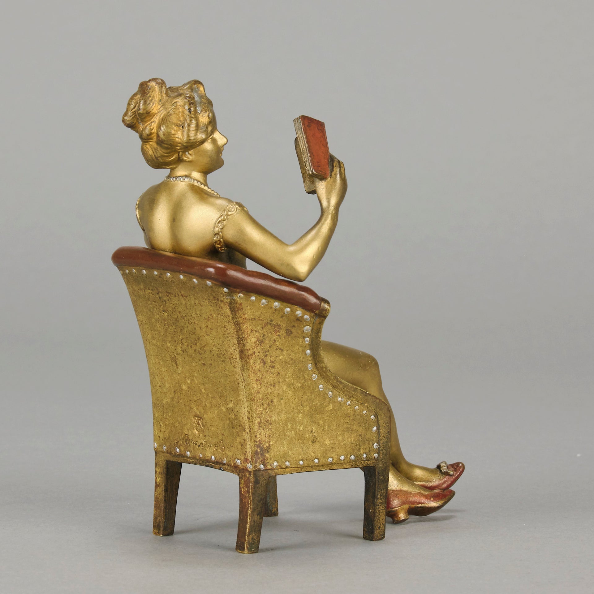 Bergman Lady Reading - Austrian Cold Painted Bronze - Hickmet Fine Arts