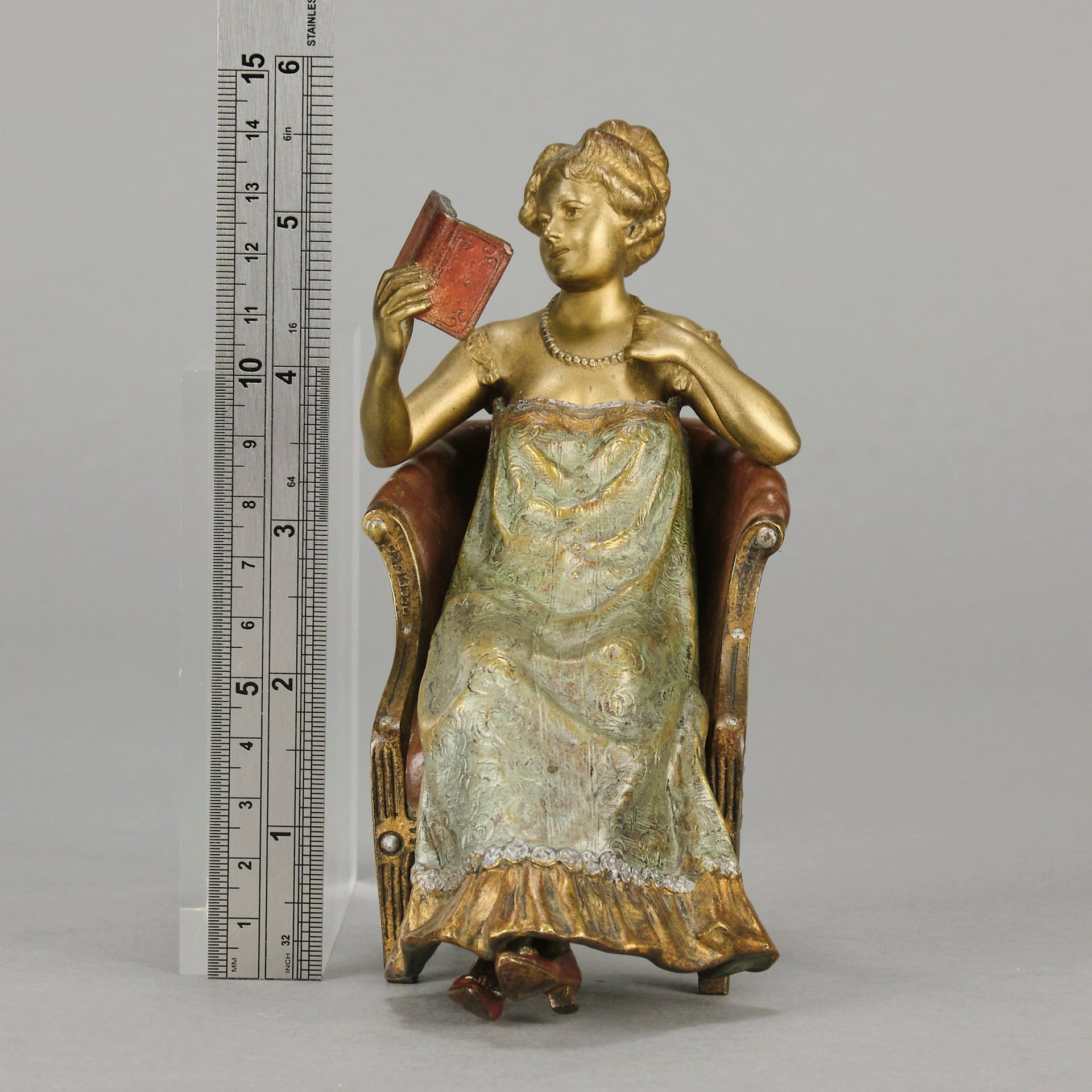 Bergman Lady Reading - Austrian Cold Painted Bronze - Hickmet Fine Arts