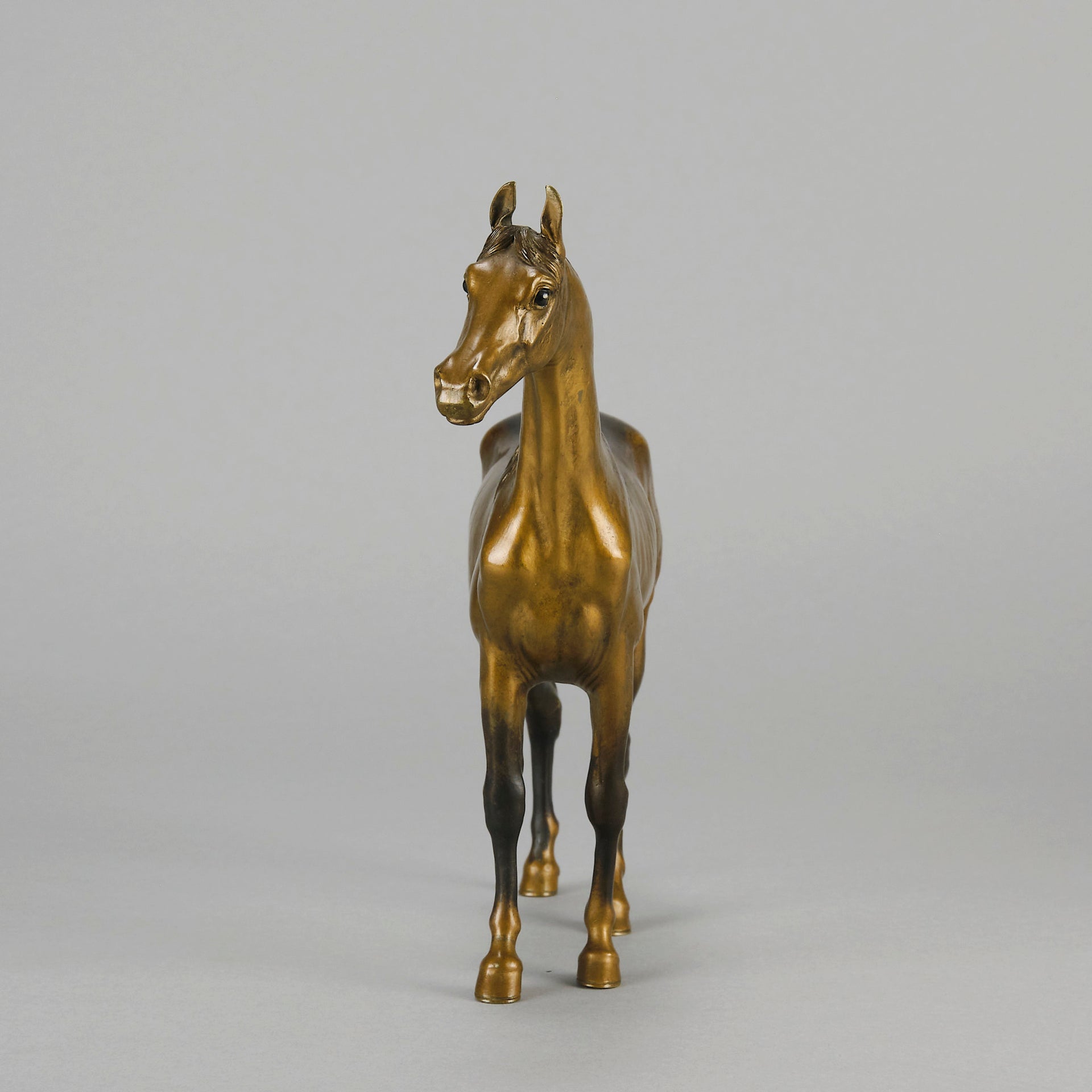 Standing Horse early 20th Century Austrian bronze study of a standing stallion by Franz Bergman - Hickmet Fine Arts