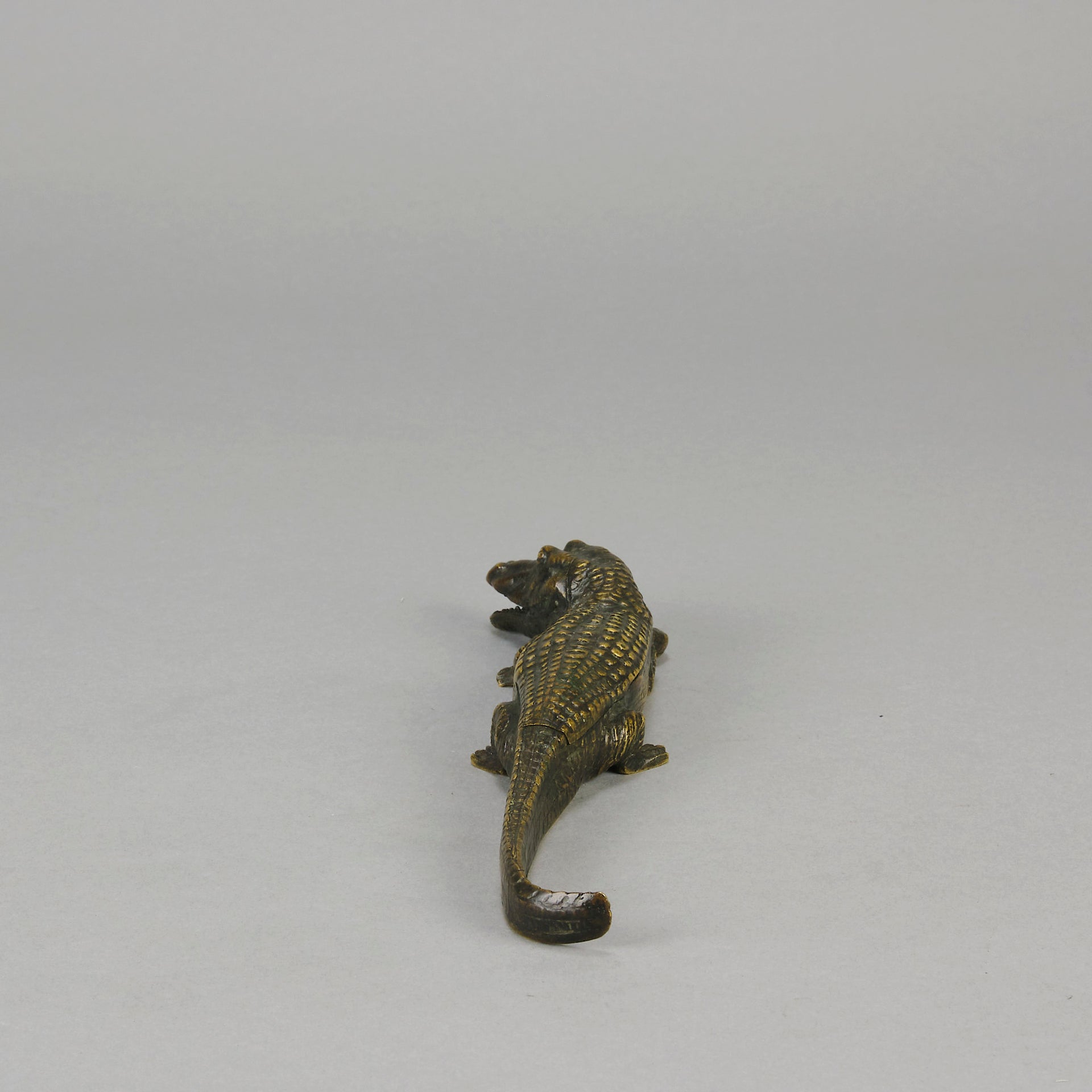 Surprise Crocodile by Franz Bergman  An interesting early 20th Century erotic Austrian bronze study of a walking crocodile - Hickmet Fine Art