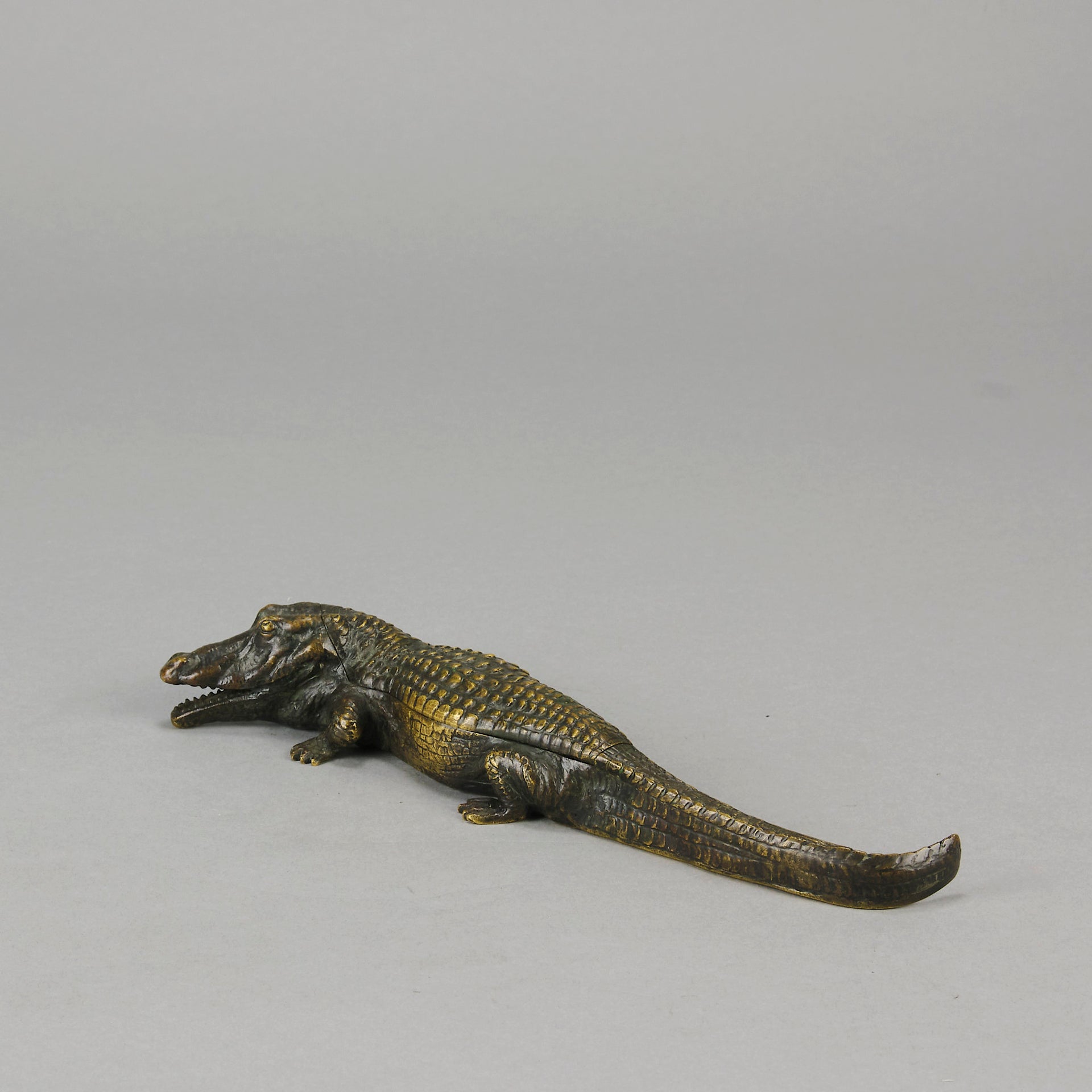 Surprise Crocodile by Franz Bergman  An interesting early 20th Century erotic Austrian bronze study of a walking crocodile - Hickmet Fine Art