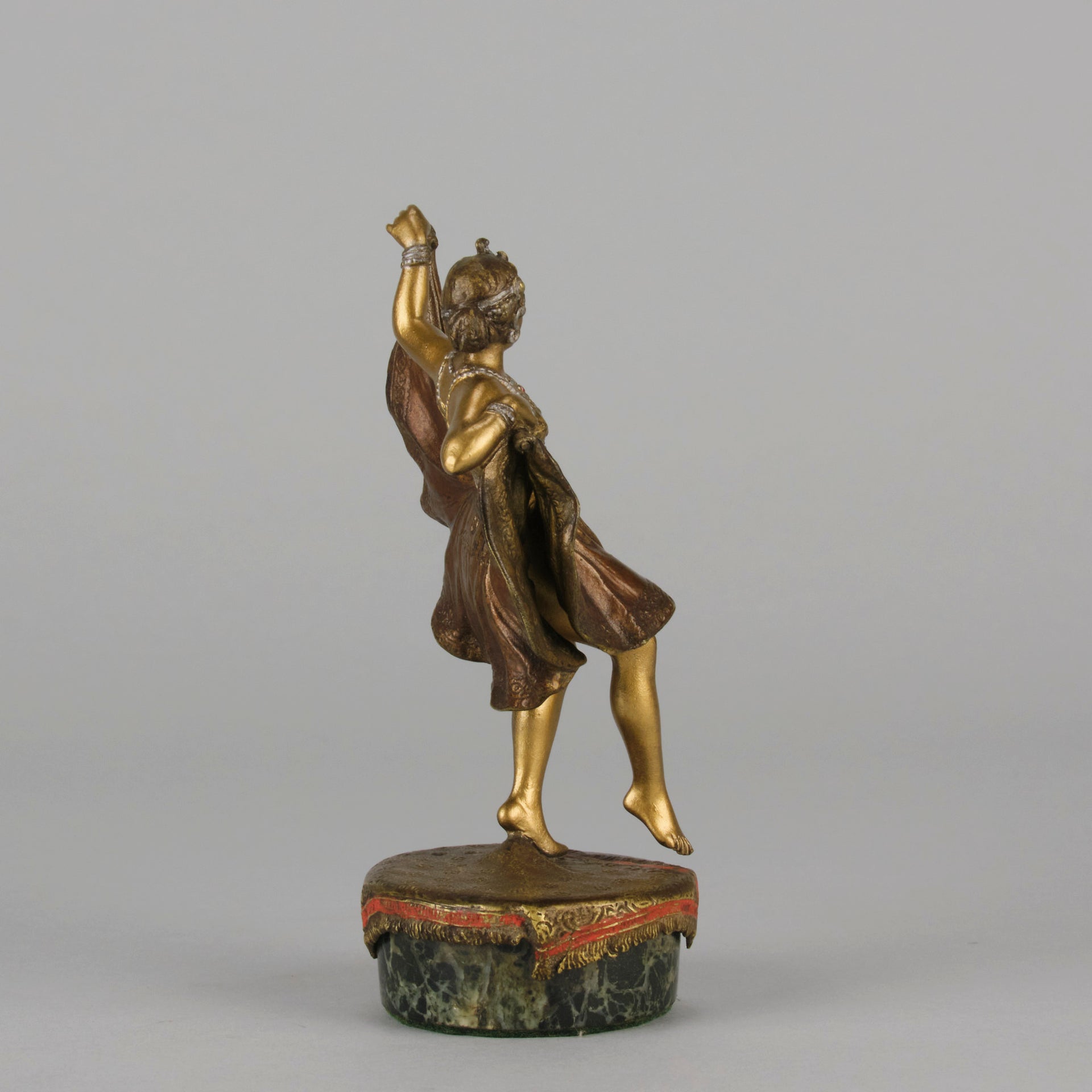 Windy Day by Franz Bergman a sensuous early 20th century erotic Austrian bronze figurine of a beautiful dancer dressed in an Oriental outfit, the skirt hinged to lift and reveal her naked bod
