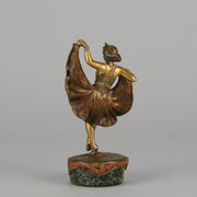 Windy Day by Franz Bergman a sensuous early 20th century erotic Austrian bronze figurine of a beautiful dancer dressed in an Oriental outfit, the skirt hinged to lift and reveal her naked bod