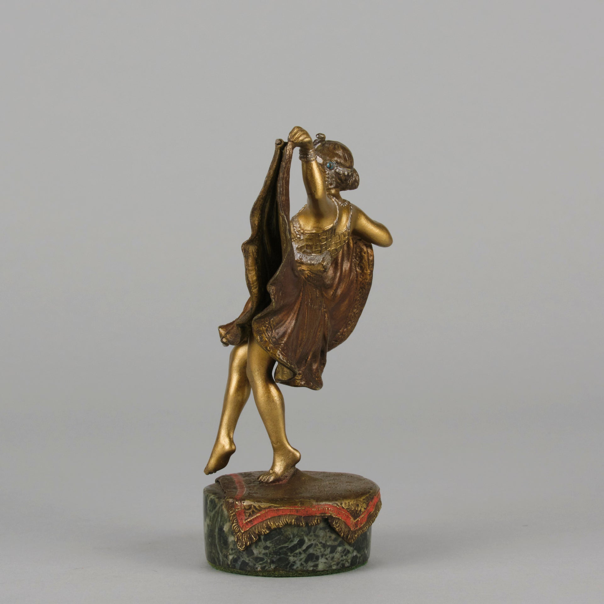 Windy Day by Franz Bergman a sensuous early 20th century erotic Austrian bronze figurine of a beautiful dancer dressed in an Oriental outfit, the skirt hinged to lift and reveal her naked bod