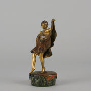 Windy Day by Franz Bergman a sensuous early 20th century erotic Austrian bronze figurine of a beautiful dancer dressed in an Oriental outfit, the skirt hinged to lift and reveal her naked bod