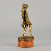 Windy Day by Franz Bergman a sensuous early 20th century erotic Austrian bronze figurine of a young dancer with fine cold painted colour and good detail, the skirt hinged to lift and reveal her naked body