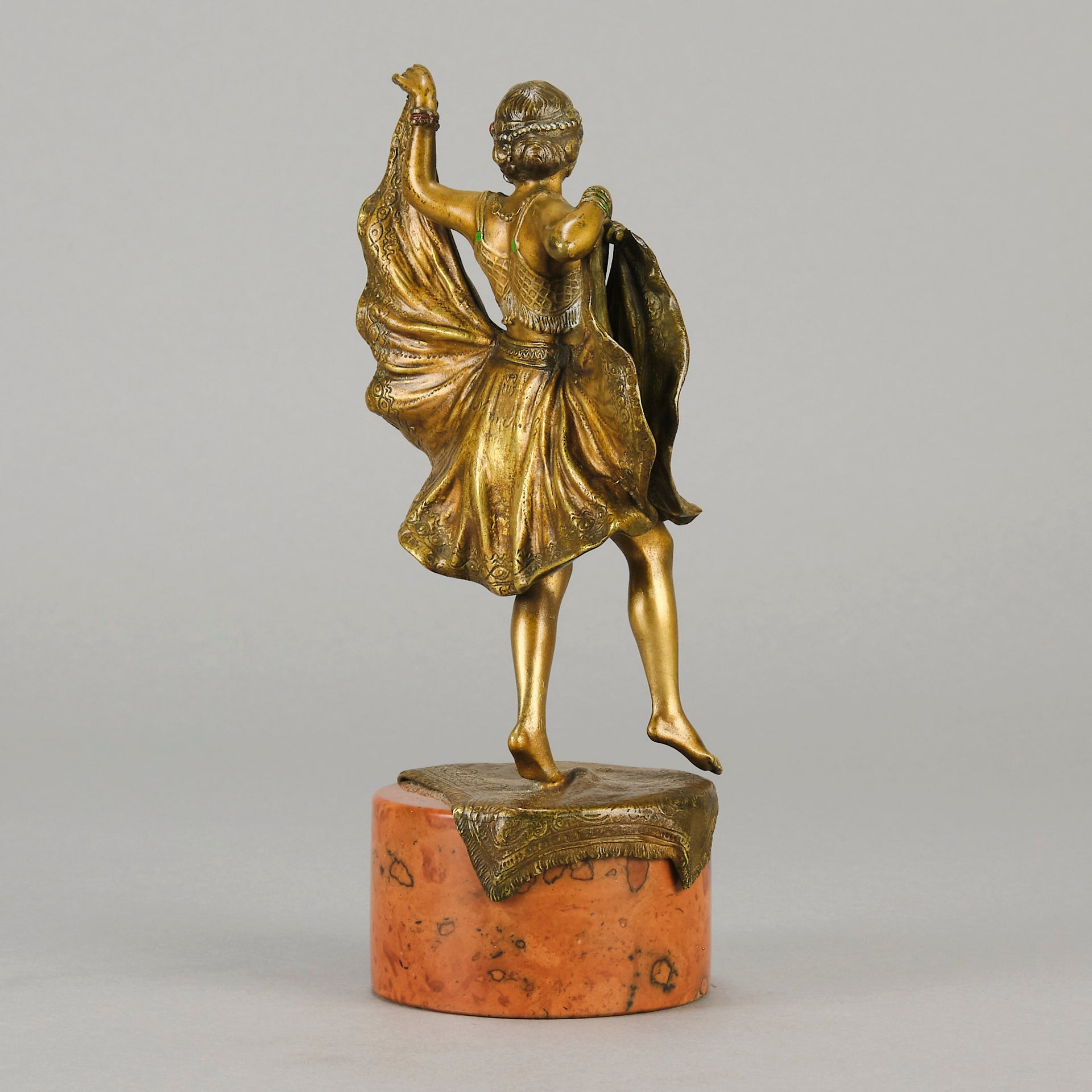 Windy Day by Franz Bergman a sensuous early 20th century erotic Austrian bronze figurine of a young dancer with fine cold painted colour and good detail, the skirt hinged to lift and reveal her naked body