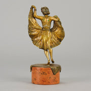 Windy Day by Franz Bergman a sensuous early 20th century erotic Austrian bronze figurine of a young dancer with fine cold painted colour and good detail, the skirt hinged to lift and reveal her naked body