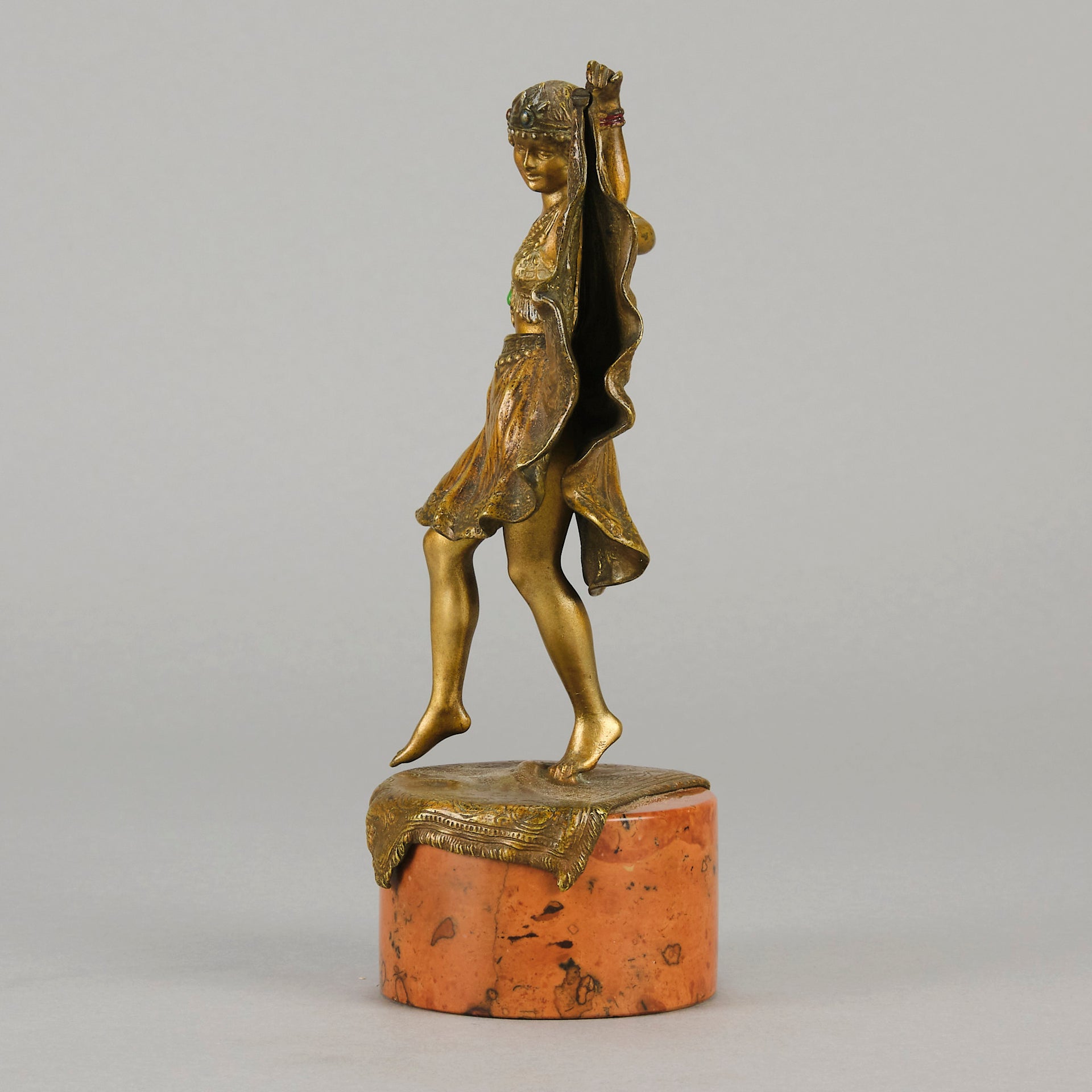 Windy Day by Franz Bergman a sensuous early 20th century erotic Austrian bronze figurine of a young dancer with fine cold painted colour and good detail, the skirt hinged to lift and reveal her naked body