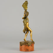 Windy Day by Franz Bergman a sensuous early 20th century erotic Austrian bronze figurine of a young dancer with fine cold painted colour and good detail, the skirt hinged to lift and reveal her naked body