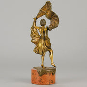 Windy Day by Franz Bergman a sensuous early 20th century erotic Austrian bronze figurine of a young dancer with fine cold painted colour and good detail, the skirt hinged to lift and reveal her naked body