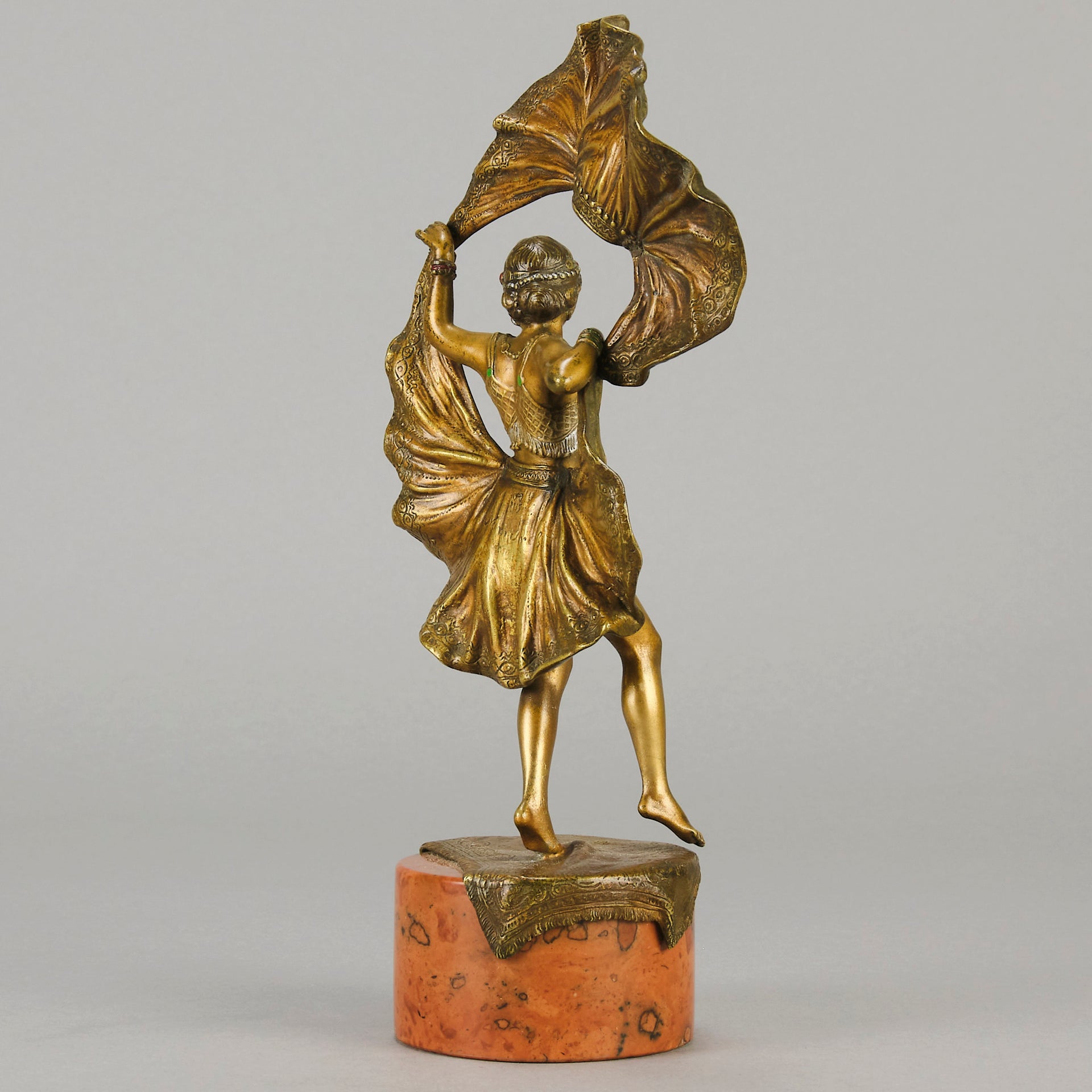Windy Day by Franz Bergman a sensuous early 20th century erotic Austrian bronze figurine of a young dancer with fine cold painted colour and good detail, the skirt hinged to lift and reveal her naked body