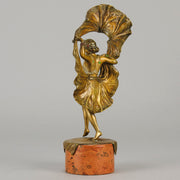 Windy Day by Franz Bergman a sensuous early 20th century erotic Austrian bronze figurine of a young dancer with fine cold painted colour and good detail, the skirt hinged to lift and reveal her naked body