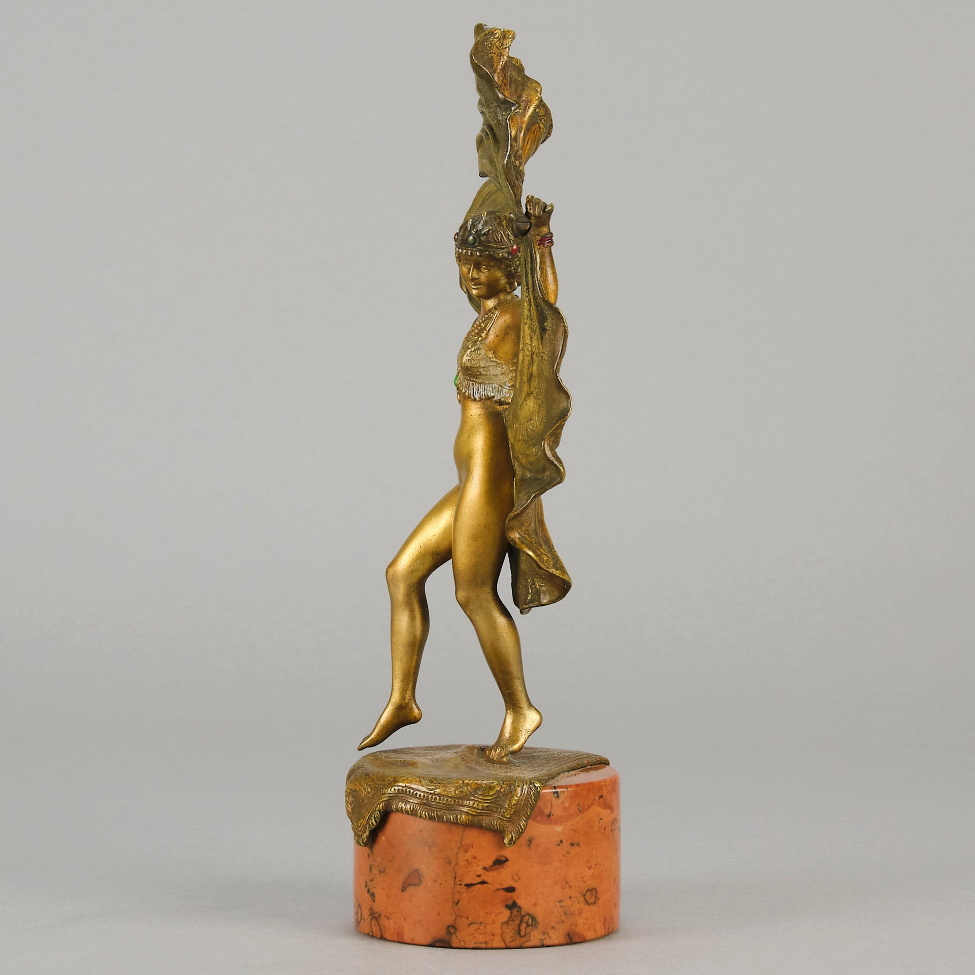 Windy Day by Franz Bergman a sensuous early 20th century erotic Austrian bronze figurine of a young dancer with fine cold painted colour and good detail, the skirt hinged to lift and reveal her naked body
