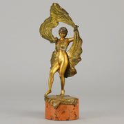 Windy Day by Franz Bergman a sensuous early 20th century erotic Austrian bronze figurine of a young dancer with fine cold painted colour and good detail, the skirt hinged to lift and reveal her naked body