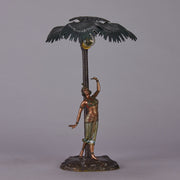 Woman Under Palm Tree Lamp by Franz Bergman Very fine early 20th Century Vienna bronze table lamp modelled as an Orientalist dancer by the side of a palm tree fitted with a light under its palms