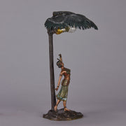 Woman Under Palm Tree Lamp by Franz Bergman Very fine early 20th Century Vienna bronze table lamp modelled as an Orientalist dancer by the side of a palm tree fitted with a light under its palms
