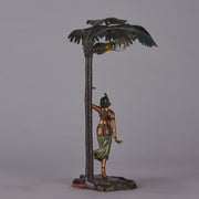 Woman Under Palm Tree Lamp by Franz Bergman Very fine early 20th Century Vienna bronze table lamp modelled as an Orientalist dancer by the side of a palm tree fitted with a light under its palms