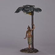 Woman Under Palm Tree Lamp by Franz Bergman Very fine early 20th Century Vienna bronze table lamp modelled as an Orientalist dancer by the side of a palm tree fitted with a light under its palms
