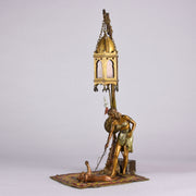 Bergman Bronze - Antique Bronze - bergman cold painted bronze - Bergman Bronze Lamp - Woman with Puma Lamp - Hickmet Fine Arts