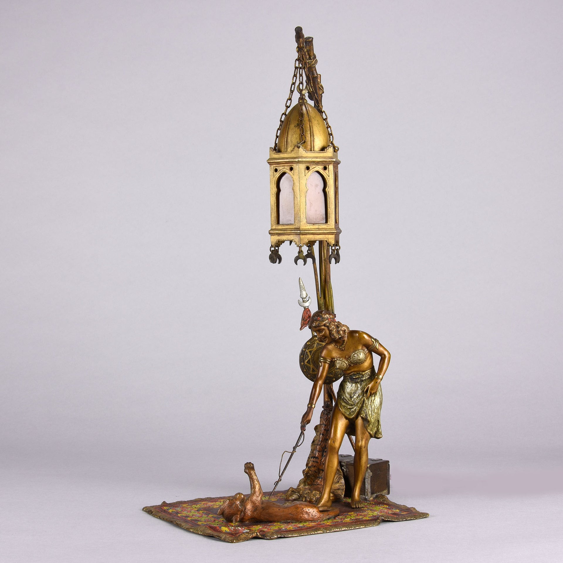 Bergman Bronze - Antique Bronze - bergman cold painted bronze - Bergman Bronze Lamp - Woman with Puma Lamp - Hickmet Fine Arts