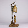 Bergman Bronze - Antique Bronze - bergman cold painted bronze - Bergman Bronze Lamp - Woman with Puma Lamp - Hickmet Fine Arts