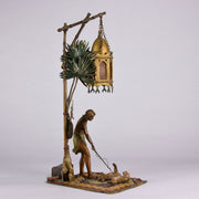 Bergman Bronze - Antique Bronze - bergman cold painted bronze - Bergman Bronze Lamp - Woman with Puma Lamp - Hickmet Fine Arts