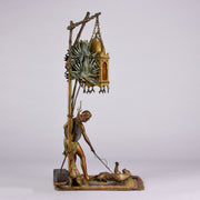Bergman Bronze - Antique Bronze - bergman cold painted bronze - Bergman Bronze Lamp - Woman with Puma Lamp - Hickmet Fine Arts