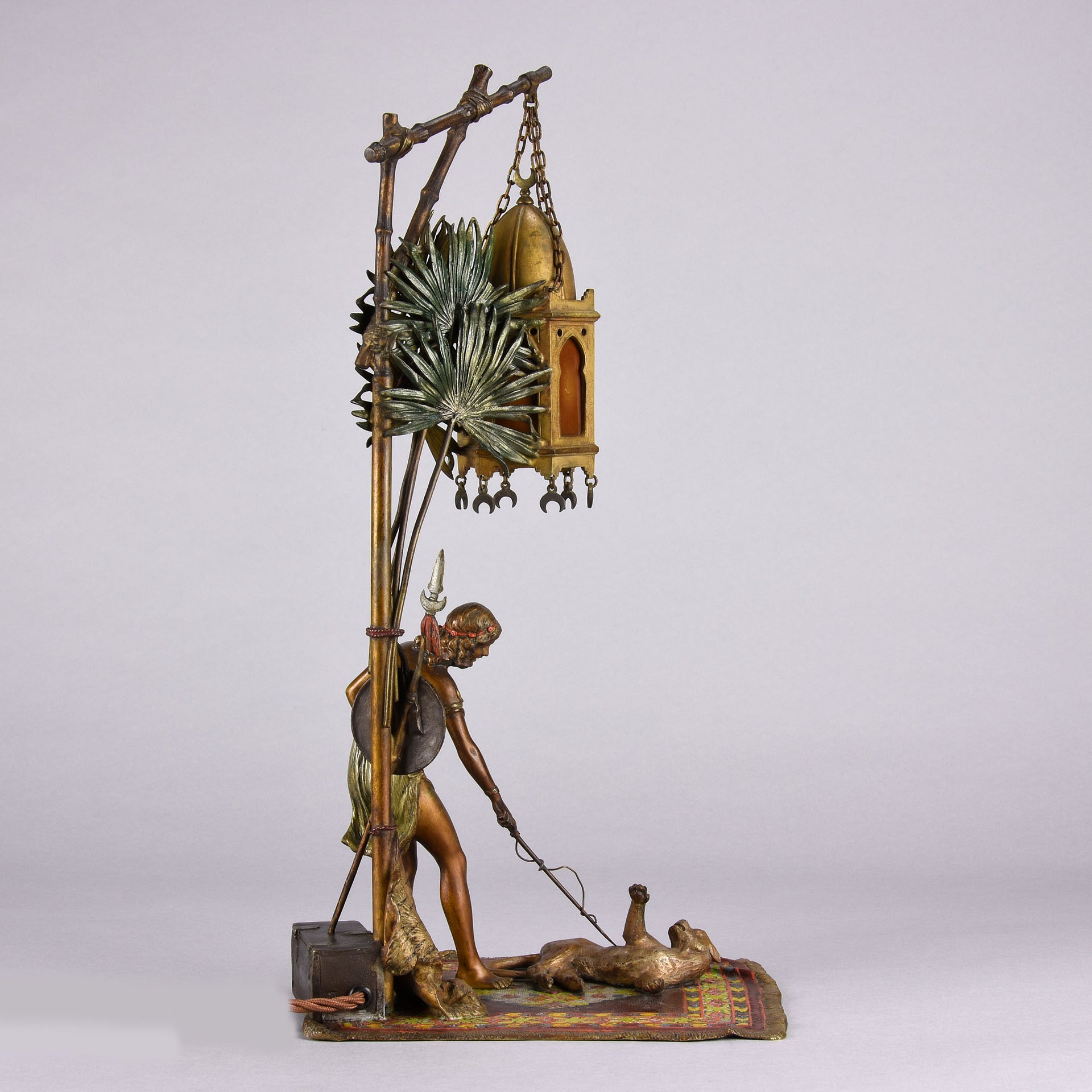 Bergman Bronze - Antique Bronze - bergman cold painted bronze - Bergman Bronze Lamp - Woman with Puma Lamp - Hickmet Fine Arts