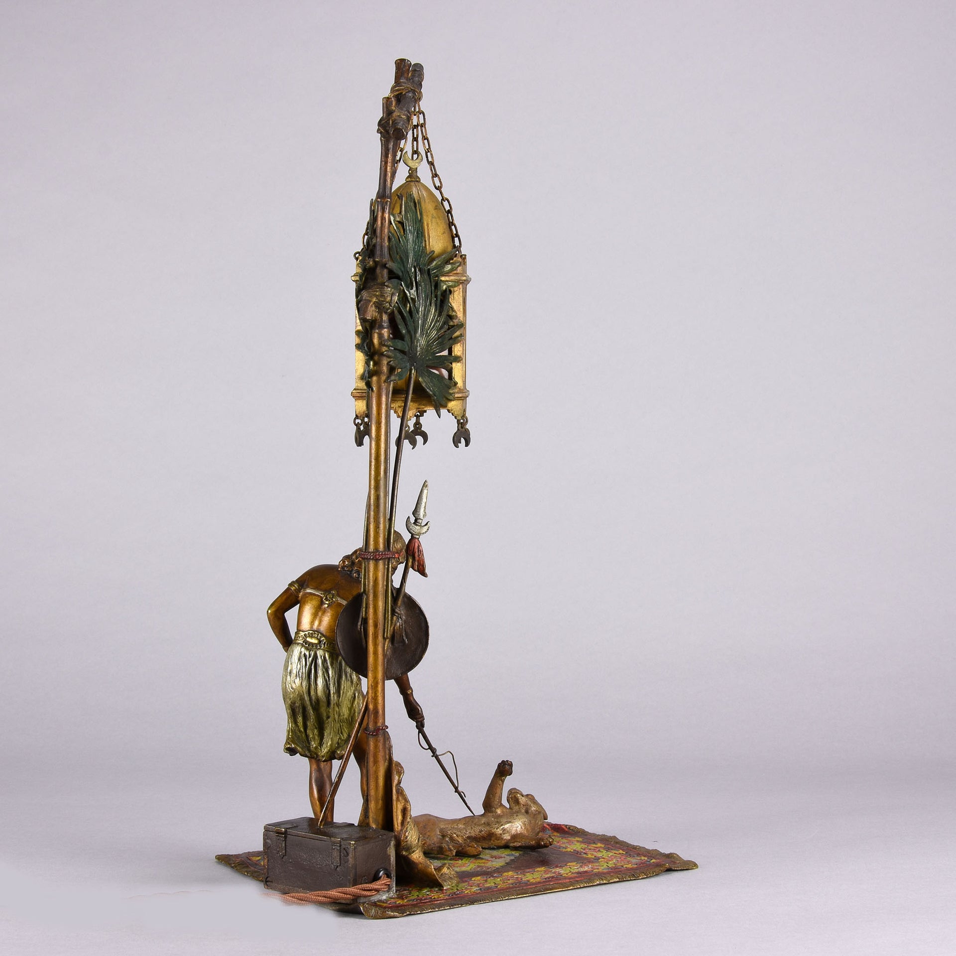Bergman Bronze - Antique Bronze - bergman cold painted bronze - Bergman Bronze Lamp - Woman with Puma Lamp - Hickmet Fine Arts