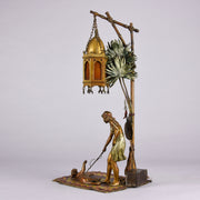 Bergman Bronze - Antique Bronze - bergman cold painted bronze - Bergman Bronze Lamp - Woman with Puma Lamp - Hickmet Fine Arts