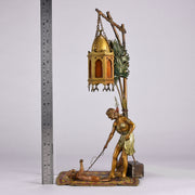 Bergman Bronze - Antique Bronze - bergman cold painted bronze - Bergman Bronze Lamp - Woman with Puma Lamp - Hickmet Fine Arts