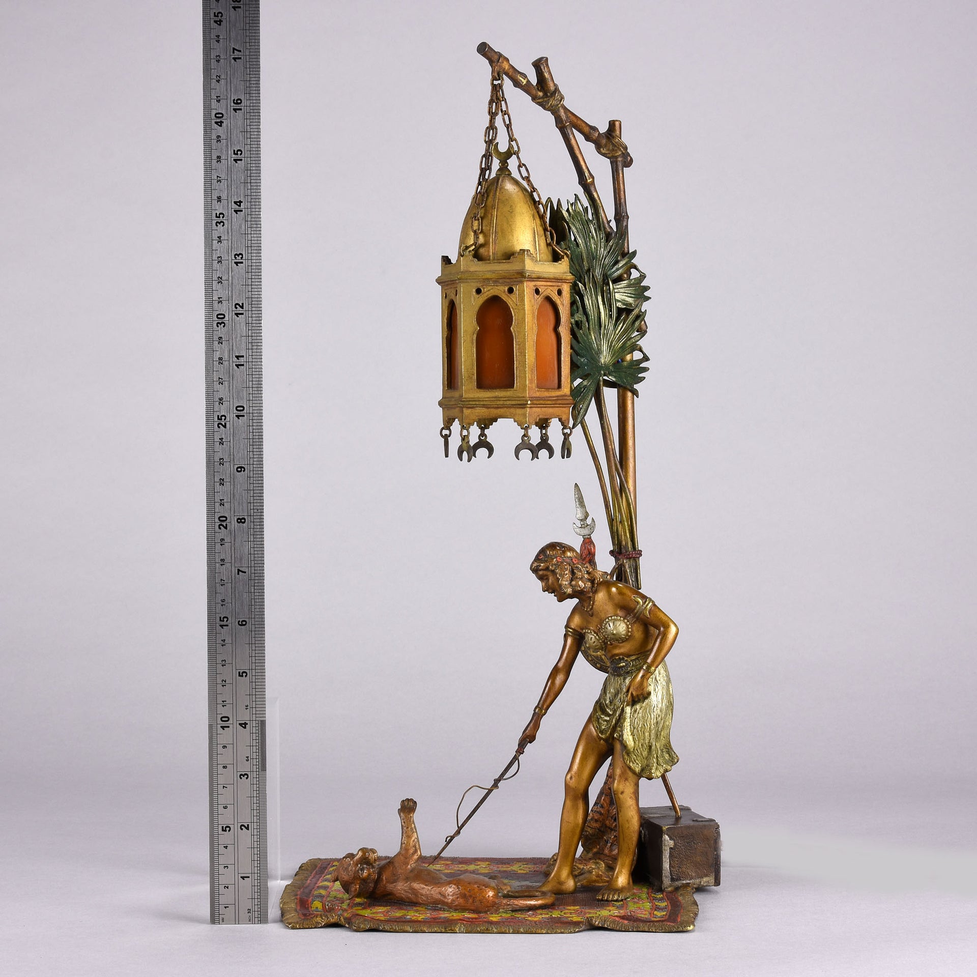 Bergman Bronze - Antique Bronze - bergman cold painted bronze - Bergman Bronze Lamp - Woman with Puma Lamp - Hickmet Fine Arts