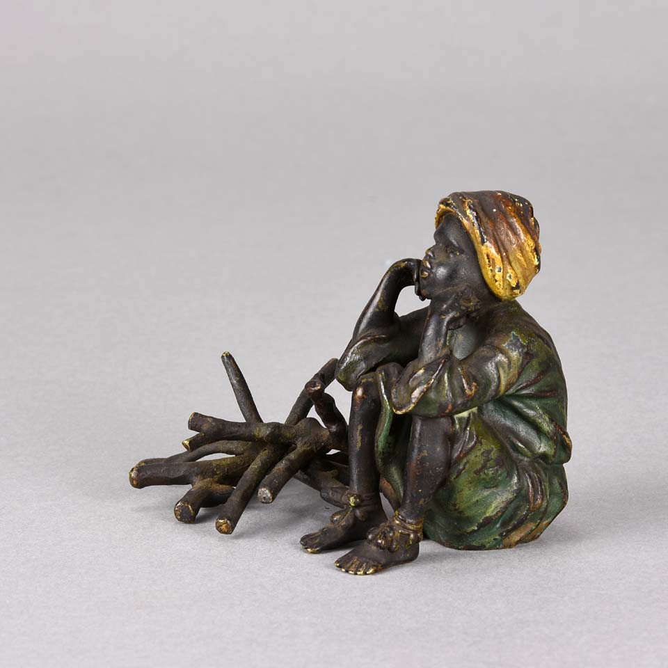 Bergman Oriental Bronze - Seated Boy With Firewood - Hickmet Fine Arts