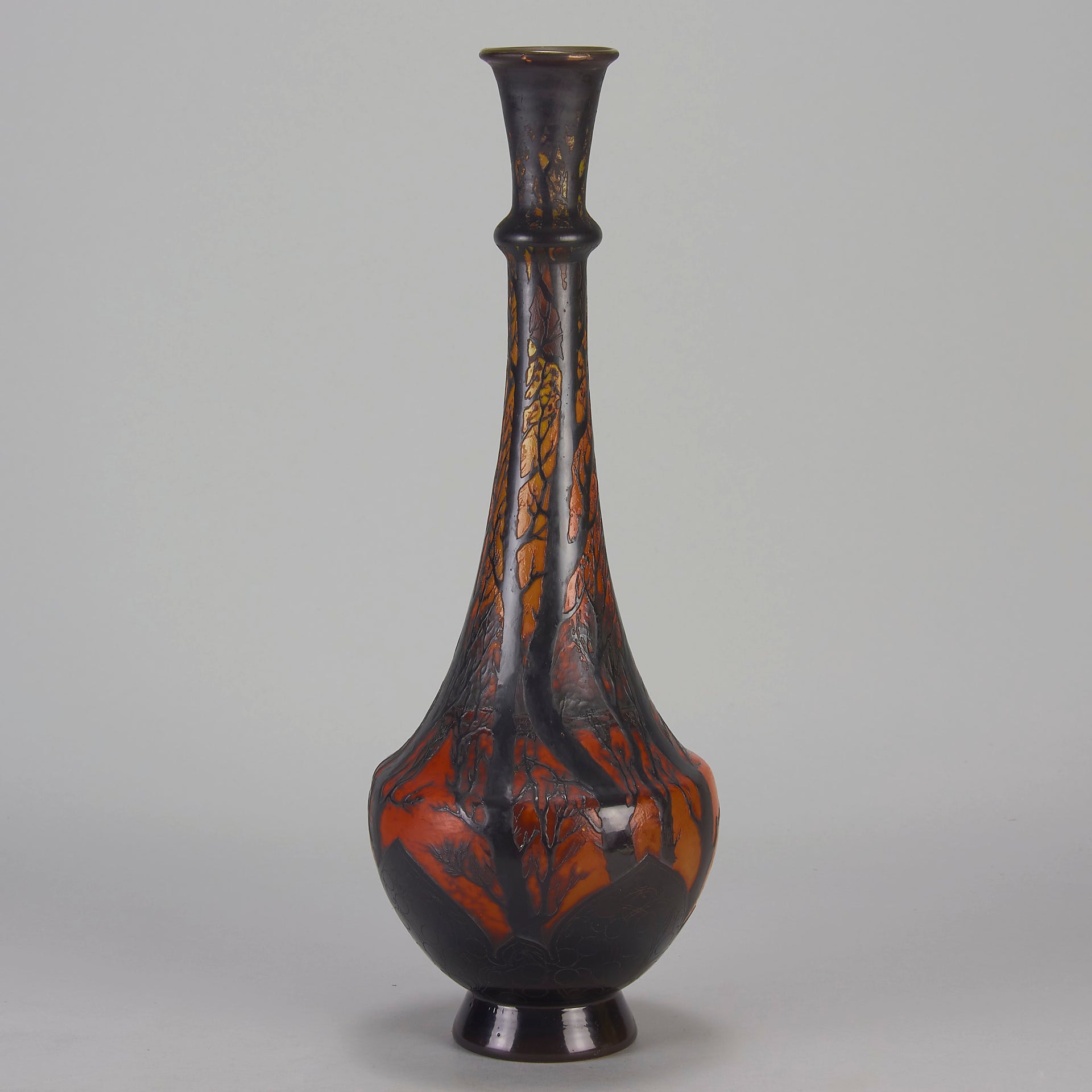 Carved Cameo Swans Vase - Emile Galle Glass - Hickmet Fine Arts