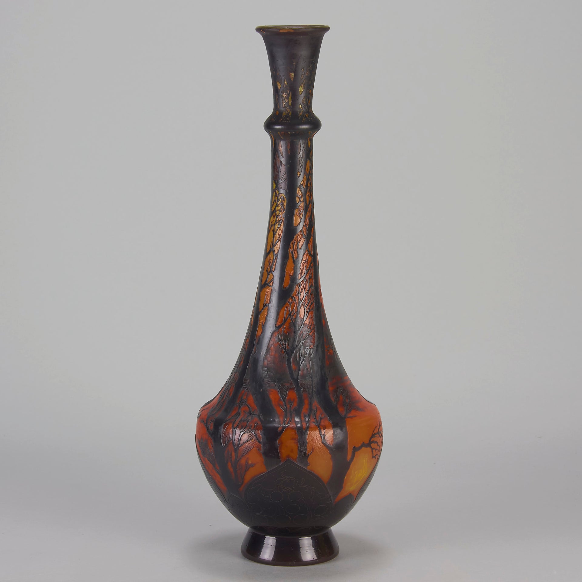 Carved Cameo Swans Vase - Emile Galle Glass - Hickmet Fine Arts