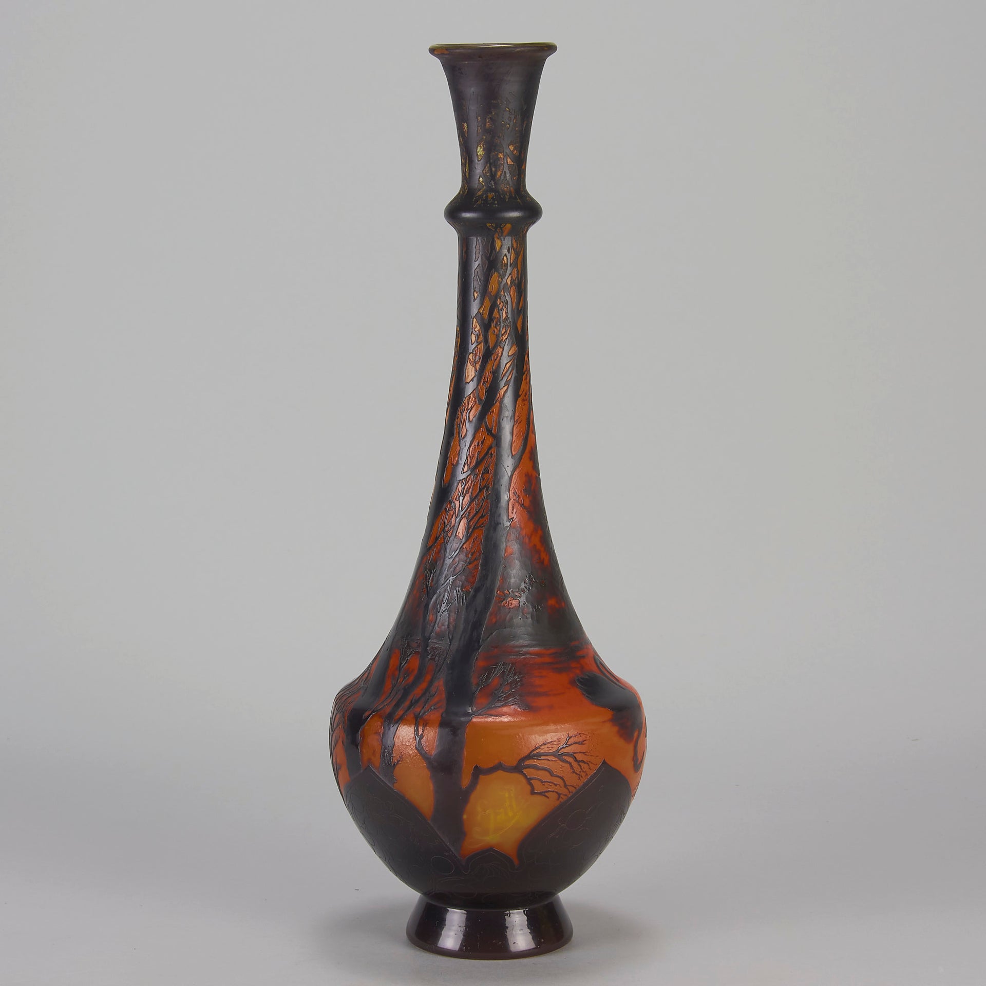 Carved Cameo Swans Vase - Emile Galle Glass - Hickmet Fine Arts