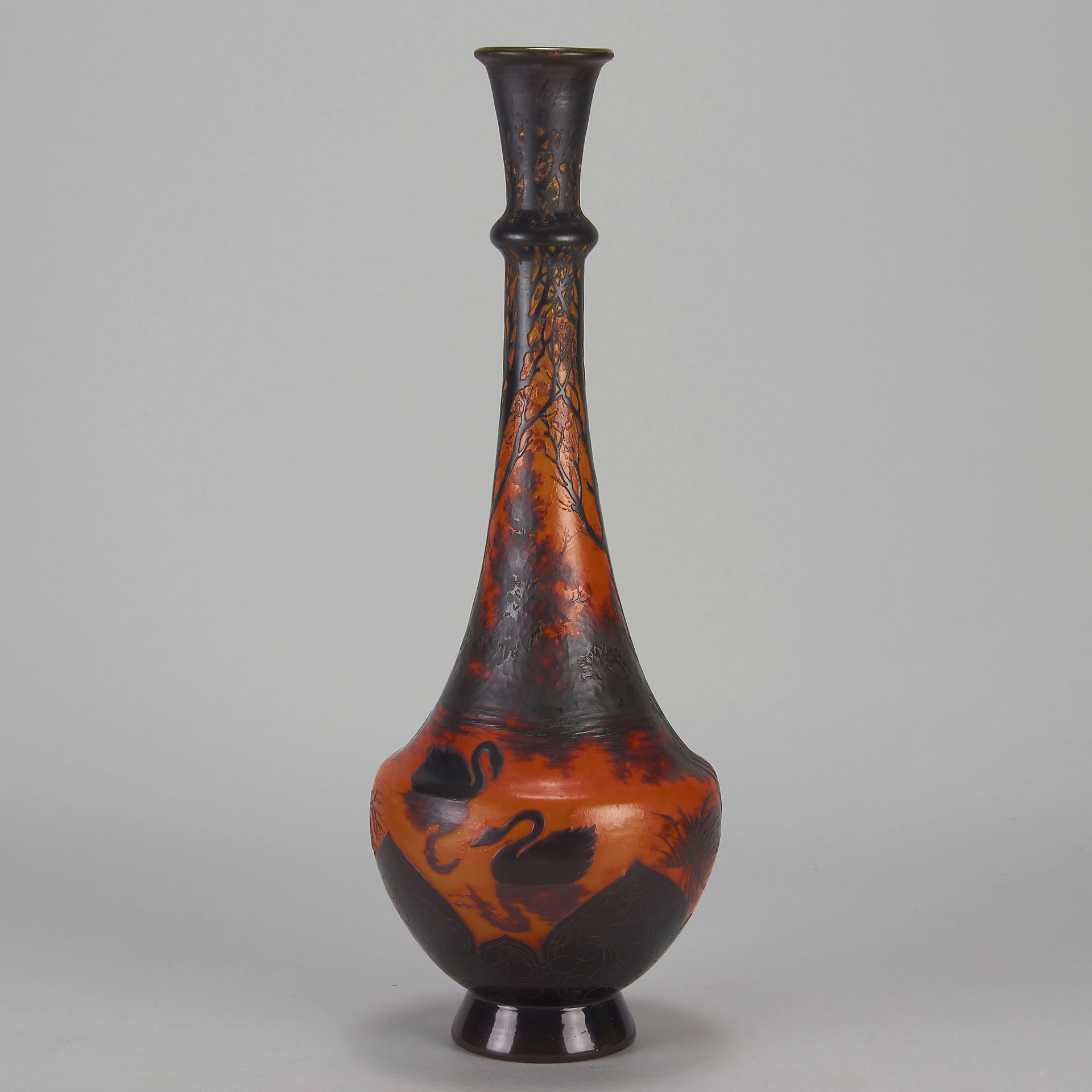 Carved Cameo Swans Vase - Emile Galle Glass - Hickmet Fine Arts