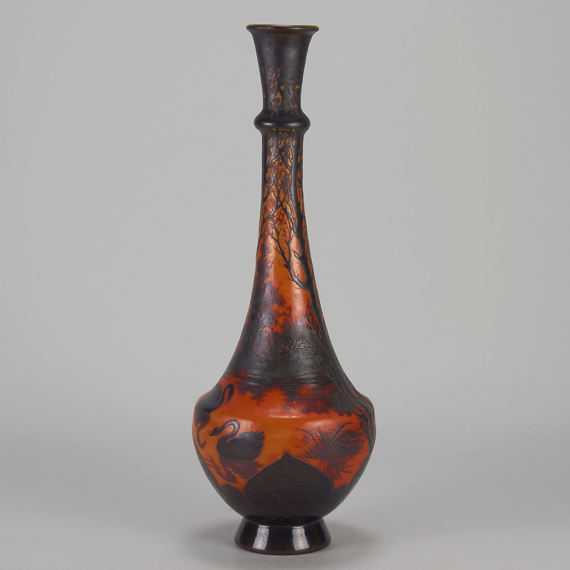 Carved Cameo Swans Vase - Emile Galle Glass - Hickmet Fine Arts