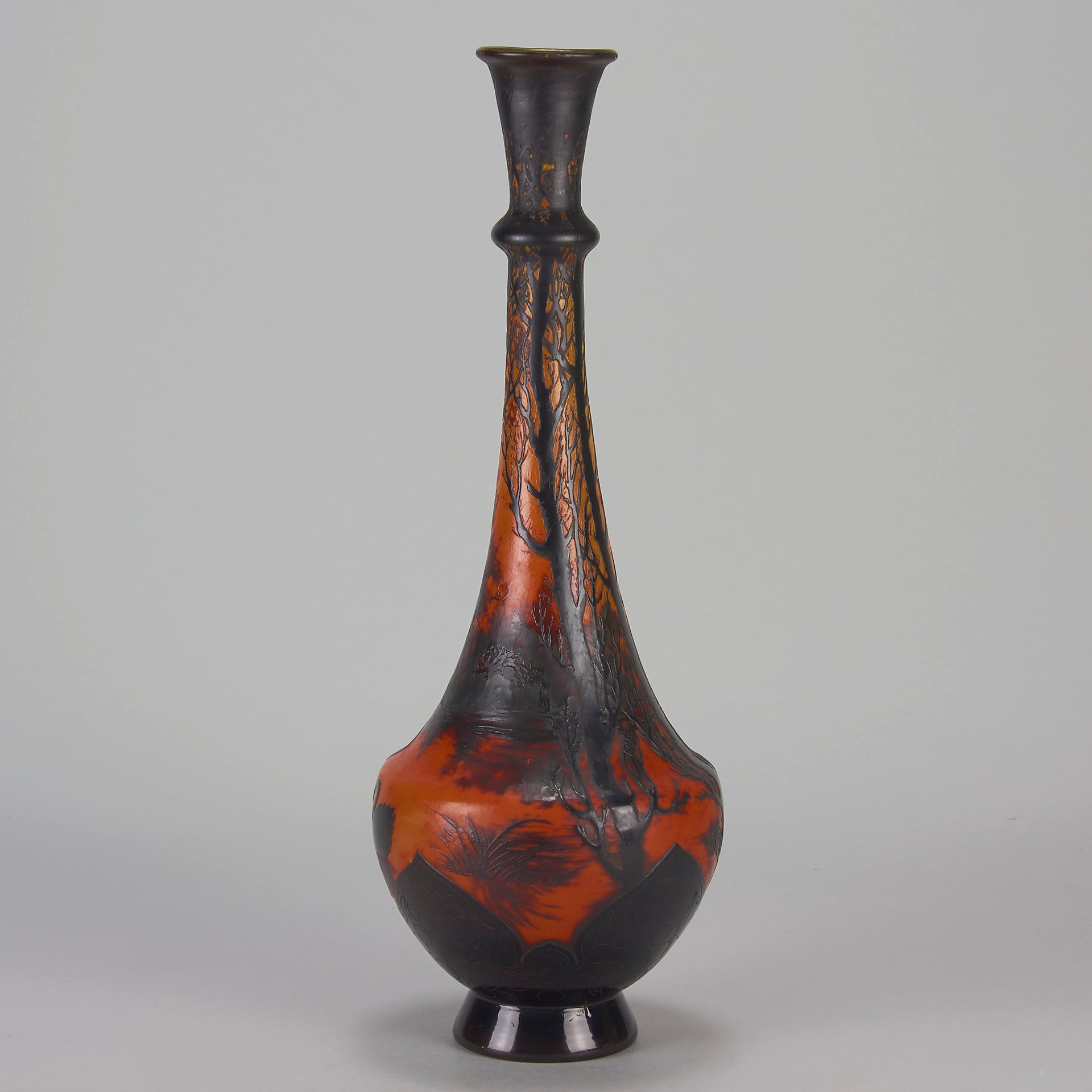 Carved Cameo Swans Vase - Emile Galle Glass - Hickmet Fine Arts